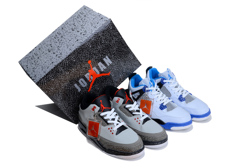 Limited Combine Grey Black Air Jordan 3 And White Blue Jordan 4 Shoes